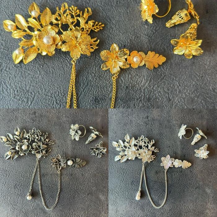 Set bros kemala jepun Cerorot gold / silver / bakar hiasan kebaya bali