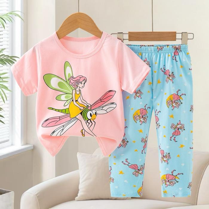 Baju Tidur Anak Perempuan Motif Goblin dan Kupu-kupu Warna Pink dan Biru