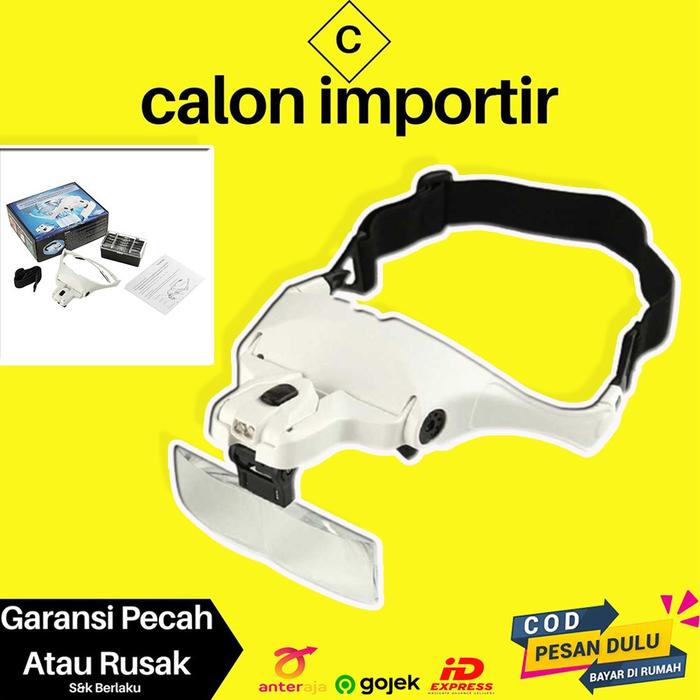 Kacamata Pembesar Untuk Service Reparasi HP Jam Elektronik 5x Zoom Magnifier 2 Mata Senter LED Murah