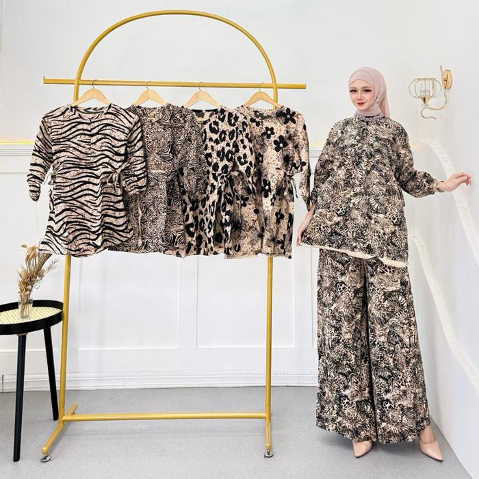 Daster set celana motif macan