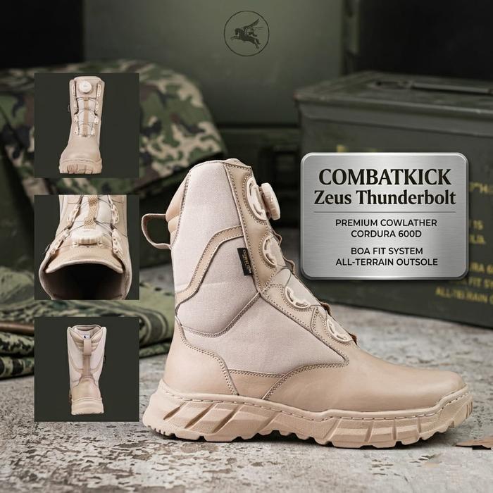 Combatkick Sepatu Pdl Zeus Thunderbolt Tali Putar Boots Kulit Sapi & Cordura 600D BOA Fit System Ins