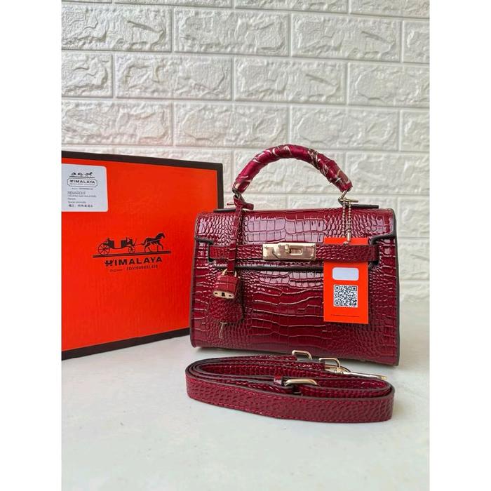 HIMALAYA-TAS SELEMPANG WANITA CROCO KELLY GLOSSY PREMIUM FULL EMBOS FREE BOX