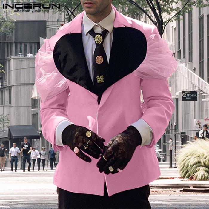 2024 INCERUN Men Deconstruction Colorblock Heart Blazer Casual Long Sleeve Patchwork Coats Vintage S