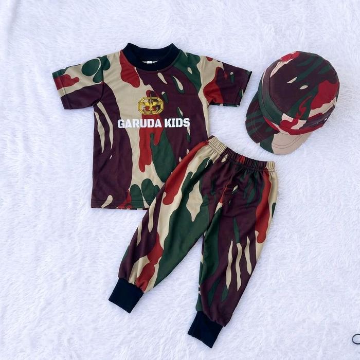 Setelan Army anak usia 1-8Tahun Motif Loreng Army KOPASUS Terbaru Lengan Pendek-Celana Panjang Grati