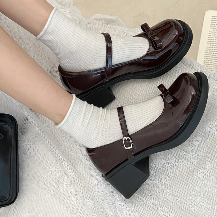 Sepatu Hak Tahu Tinggi 5cm High Block Heels Wanita Mary Jane Tali Import Pesta Hitam Korea Murah Pre