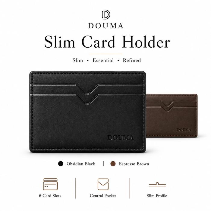 DOUMA Slim Card Holder Essential Refined dengan 6 Slot Kartu & 1 Pocket Uang Microfiber Leather 10.5