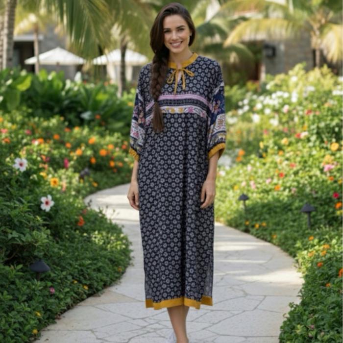 CASUAL BOHO DRESS Katun belahan kanan kiri dress motif summerdress Kain Batik Polkadot Panjang Baju