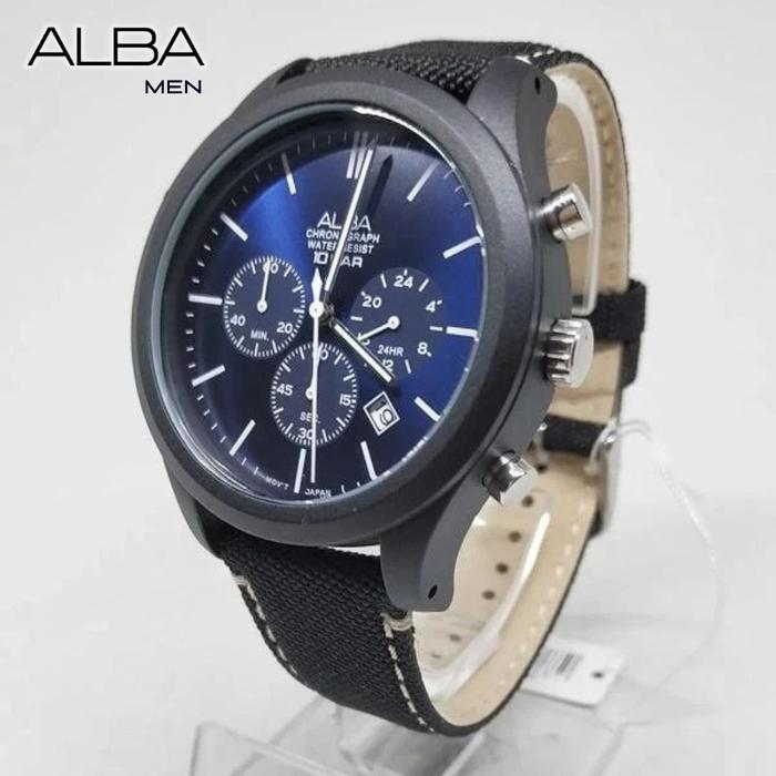 Alba Active AT3G35 AT3G35X1 Chronograph Quartz Dark Blue Dial Black Nylon Jam Tangan Pria