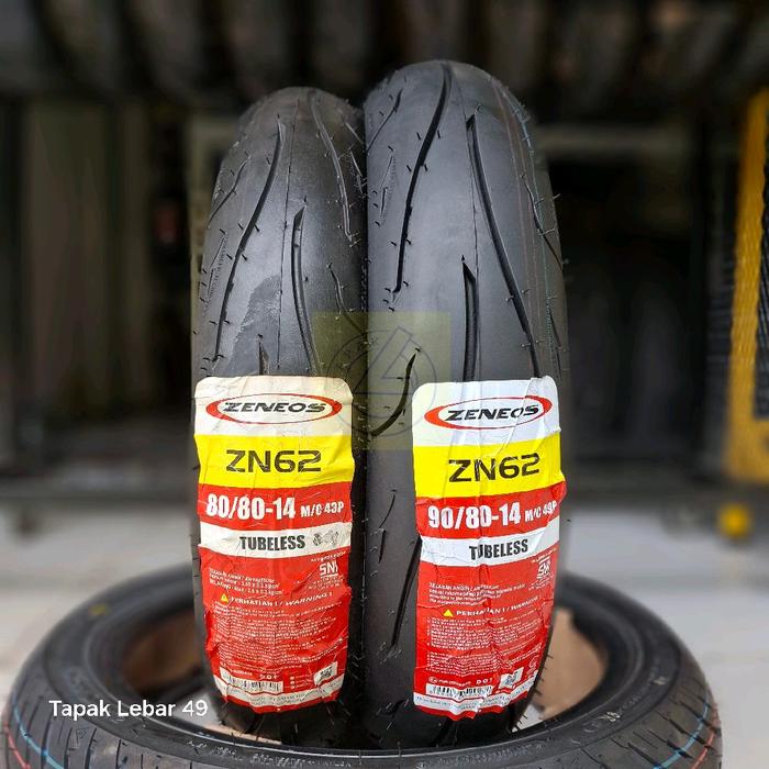 Ban Tapak Lebar ZENEOS ZN62 PAKET 80/80-14 dan 90/80-14 Ring 14 Tubeless Ban Harian dan Sport Tourin