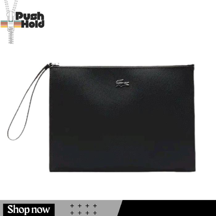 Lacoste Anna Coated Pique Canvas Pouch Matching Bag Casual Dompet Wanita Original - Black