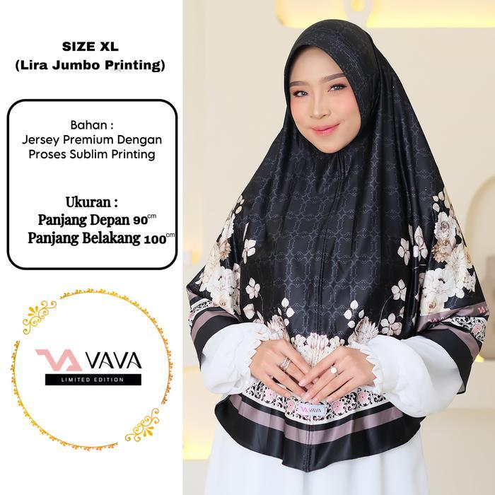 VAVA Hijab - Jilbab Bergo XL JUMBO Pad Motif Printing Jersey Premium LIRA - Mahkota Muslim Kerudung