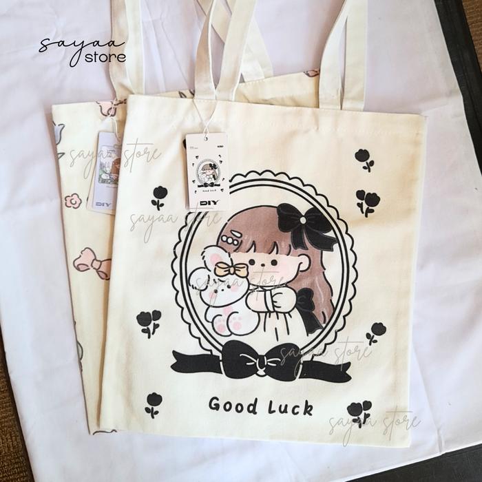 Mr DIY 100% Canvas Tote Bag Rabbit Girl 34 x 38 cm