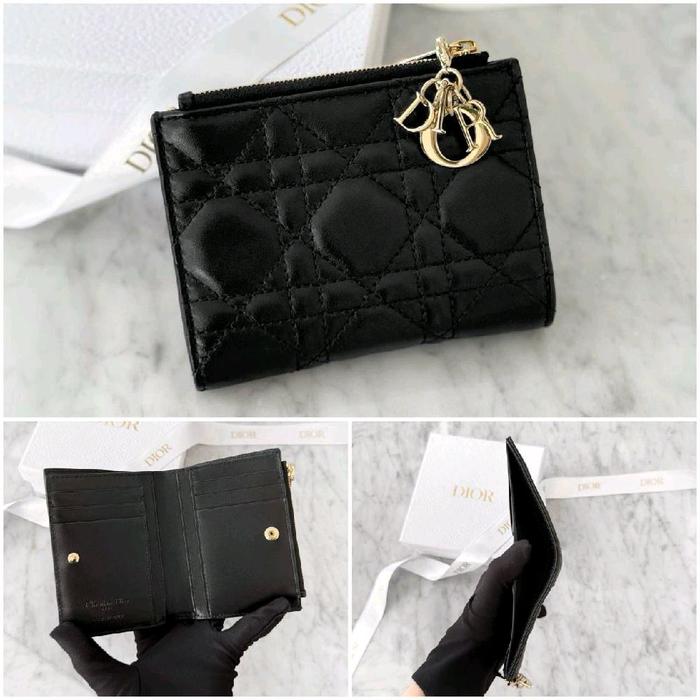Dior Lady Dior Dahlia Wallet in Black GHW