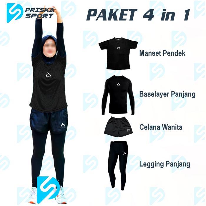 PAKET HEMAT 4 IN 1 Manset Panjang Wanita Manset Pendek Legging Panjang Celana Pendek Belah Samping C