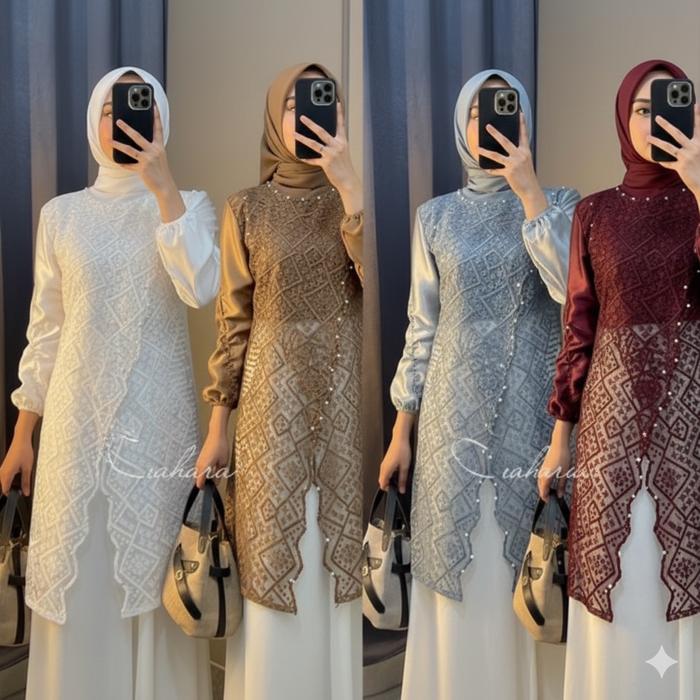 VESSA Brokat Kondangan Kekinian Dress Outer Atasan Formal Wanita Brokat Mix Organza