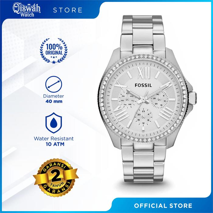 Jam Tangan Wanita Fossil AM4481 Original Cecile Multifunction Silver Glitz Stainless Steel