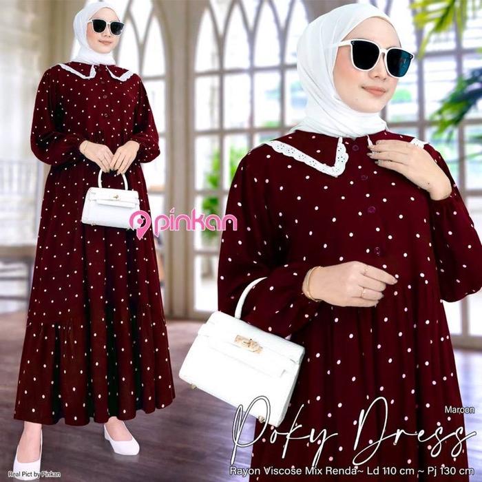 Gamis Wanita Muslim Kekinian Terbaru Bahan Rayon Premium Motif Polkadot Pasti Ori