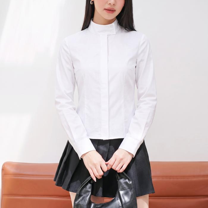 dotton high collar top - atasan wanit hih funnel nck blouse - kemeja fitted wanita