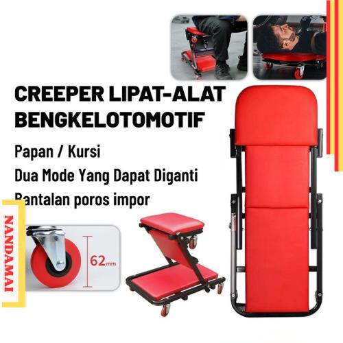 Kursi Bengkel Mobil Creeper Lipat Papan Servis Mekanik Roda