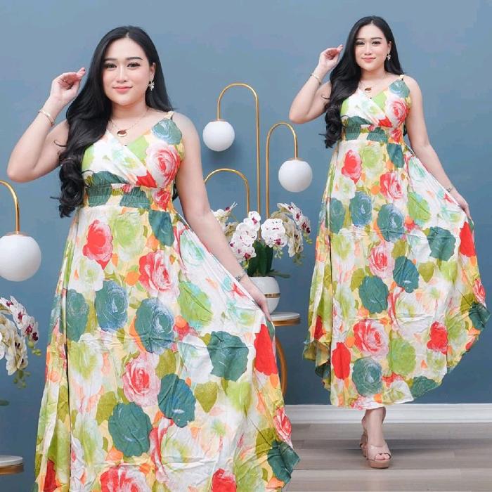 Yukensi Wanita Kekinian Baju Tidur Midi Dress Panjang Kerah Kimono Busui Ld 100 Karet Dada Bahan Kai