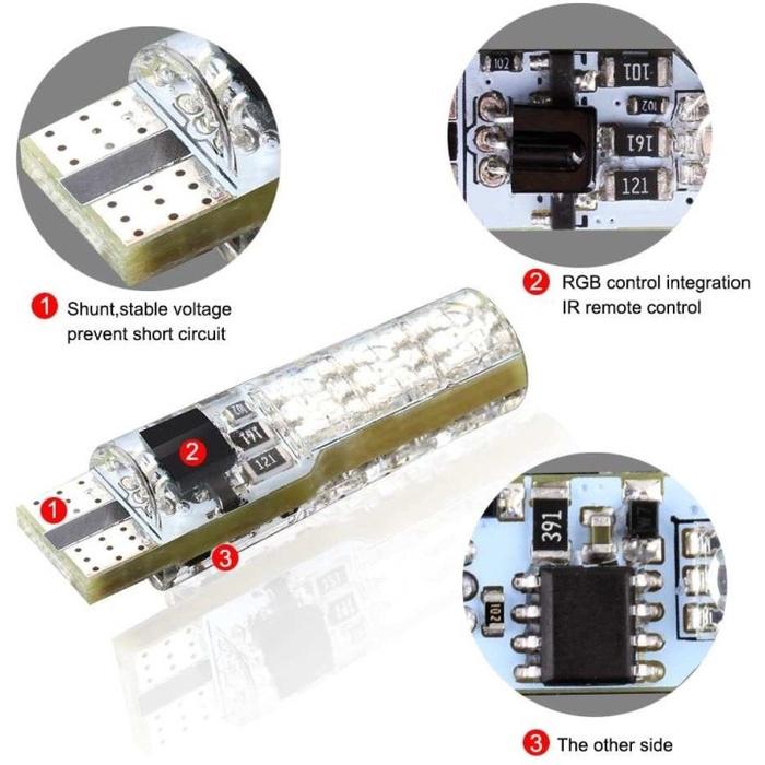 Lampu LED RGB Lampu Senja Mobil Motor Dengan Remote 2Pcs LED T10