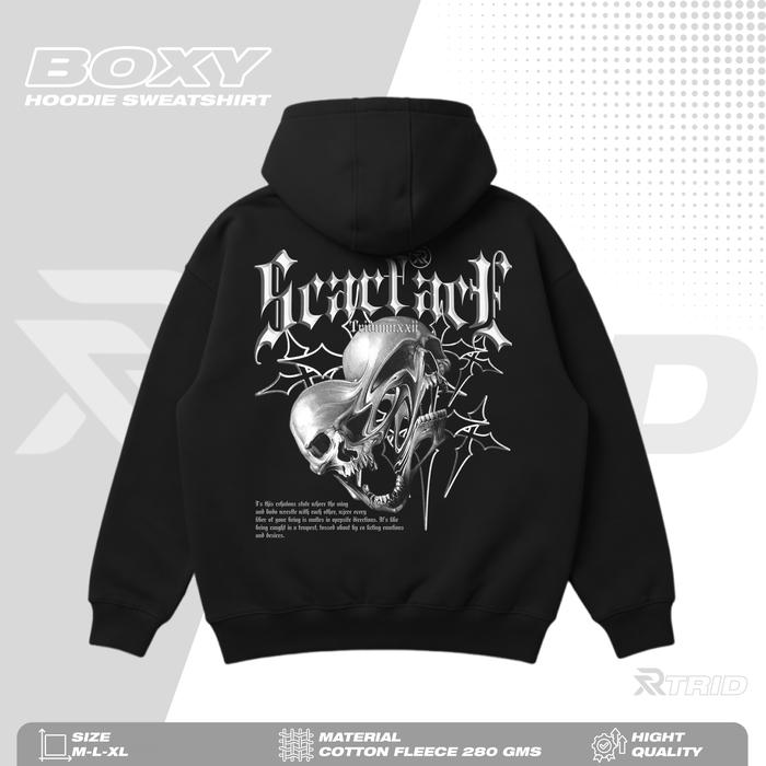 Thereal.id -Hoodie Boxy Scarface Hitam Unisex Catton Fleece