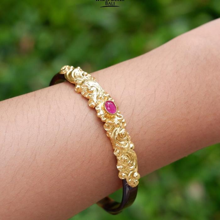 Gelang Dewasa/ Cincin Dewasa/ Gelang Anak Pendok Tatahan Mirah/Ruby Perak dan Lapis Emas 925