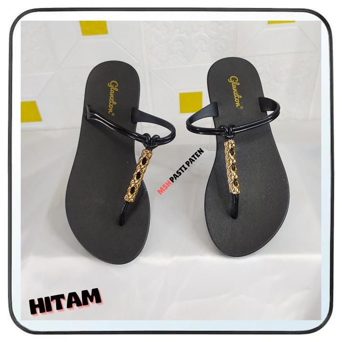 sandal flat sandal jepit sandal jelly wanita impor glanzton original - hitam, 41