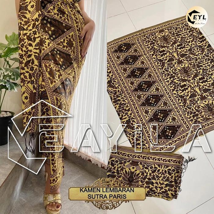 Eayila - Kain Kamen Songket Sutra Paris ATBM + Selendang Bahan Premium Motif Sidomukti Kuning