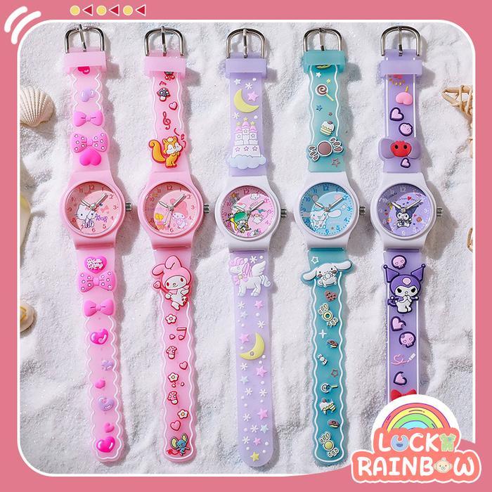 PREMIUM 3D Jam Tangan Anak dengan Tali Karet Transparan dan Motif Karakter Kawaii Sanrio seperti Mel