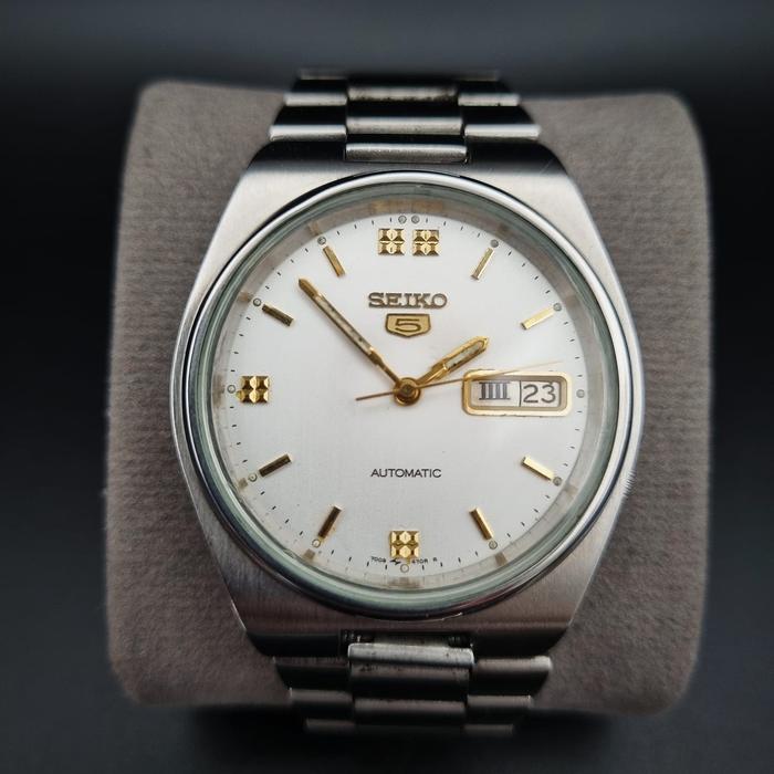 Seiko 5 Automatic 7009-3130 White Dial Vintage Jam Tangan Pria Original Bekas Ori