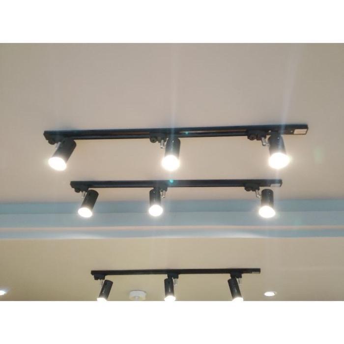 paket  lampu rel cafe led 5.5w komplit track light full set 1 rel 3 fitting 3 lampu e27 komplit 5.5w
