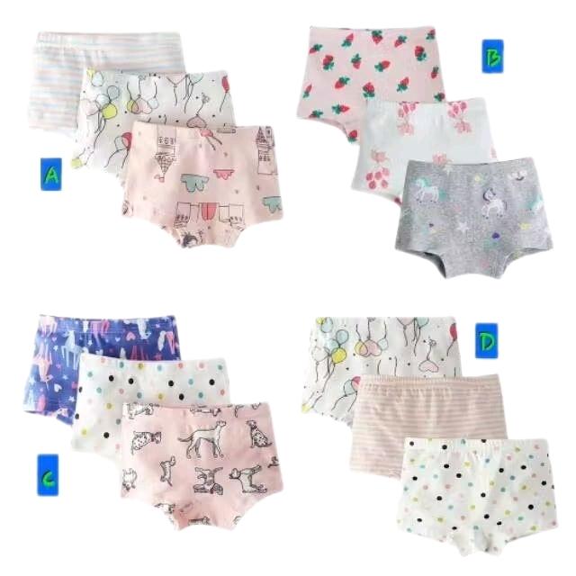 BOXER CATTON GIRL BXG Celana Dalam Anak Perempuan Import Motif Lucu Unicorn Strawberry Rainbow Castl