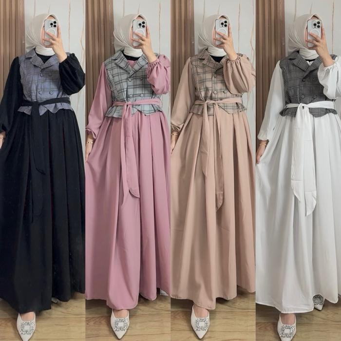 Yuna gamis rompi kotak Maxi