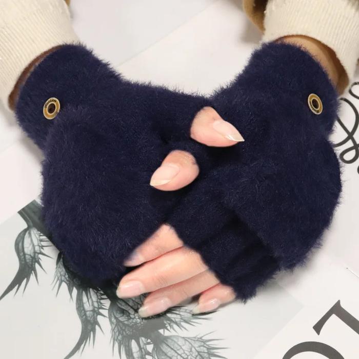 Women'S Winter Gloves Warm Plush Student Flip Top Mittens Writing Office Soft Fluffy Outdoor Thick A