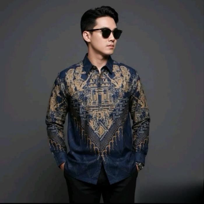 PATIMURA NAVY kemeja batik pria lengan panjang katun prima premium lapis furing hero