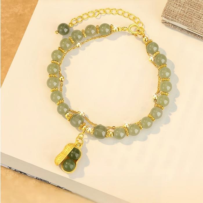 Gelang emas Gelang kristal Desain dua lapis sikap yang anggun Gelang manik-manik