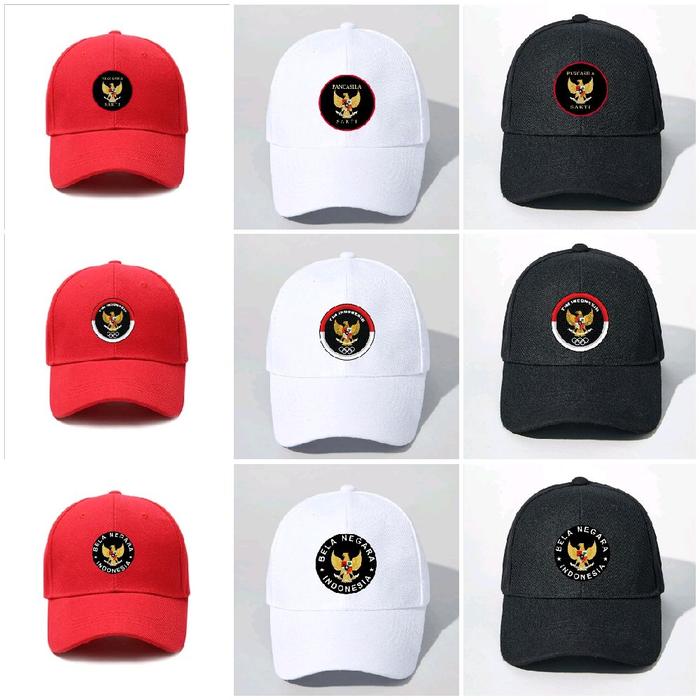 Topi Distro Baseball Polos Sablon logo Garuda Bela Negara Indonesia,Tim Indonesia,Pancasila Sakti To