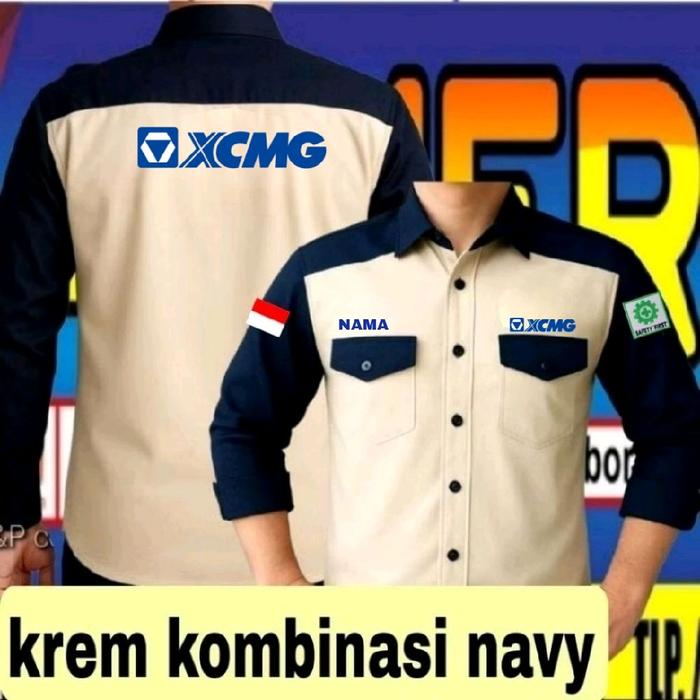 krem kombinasi navy ready kemeja XCMG baju XCMG seragam XCMG Pdh XCMG Pdl XCMG baju kerja XCMG serag