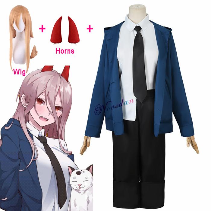 Anime Chainsaw Man Power Cosplay Costume Blue Hoodie Jacket Uniform