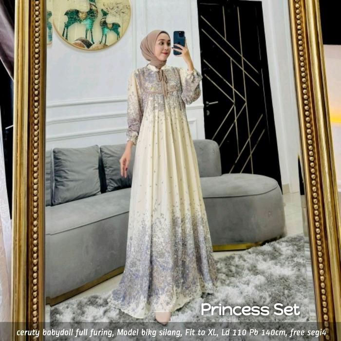 princes set hijab gamis maxy DRESS ceruty motif kekinian