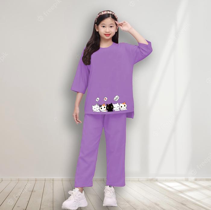 Setcel Anak Perempuan Cat Gato Dw Usia 5-13 Tahun Setelan Anak