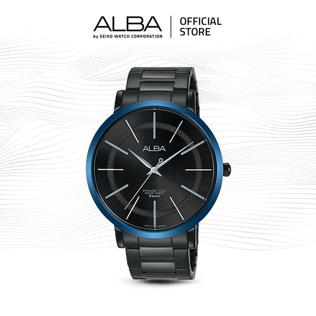Alba Prestige Jam Tangan Pria AH8395 / AH8395X1 Quartz Black Dial Stainless Steel Strap Watch