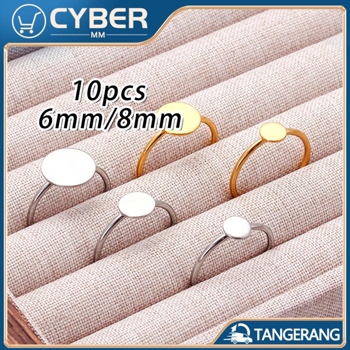 10PCS 6mm / 8mm Cincin Mahkota Flat Bulat DIY Resin Art Stainless Steel Kualitas Tinggi Cincin DIY R