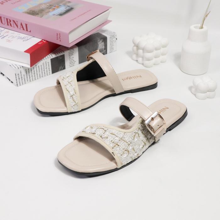 Dea | Sandal Wanita Flat Bahan Kain kekinan hitam krem mocca Sendal Cewek Shoes Kerja