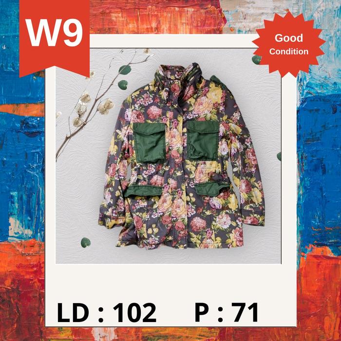 Jaket Kasual Parka Kanvas  model M65 Wanita Cewek Motif Bunga