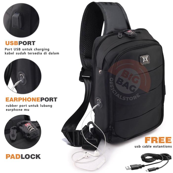 GEAR BAG KEY 13132 - Tas Selempang Pria  Anti Theft Casual With USB & Password Lock
