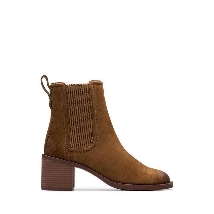 CLARKS Women's Boots Shoes Chamberly Top Walnut Suede Sepatu Boot Wanita Original - Dark Brown