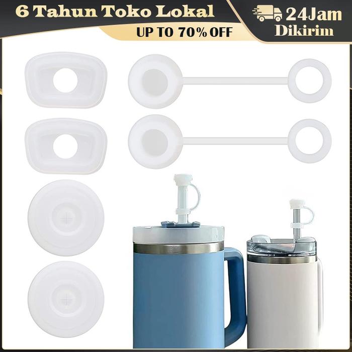 Silikon Anti Tumpah Stopper Set Untuk Stanley Cup / Tumbler Aksesoris Straw Cap Spill Stopper Anti B