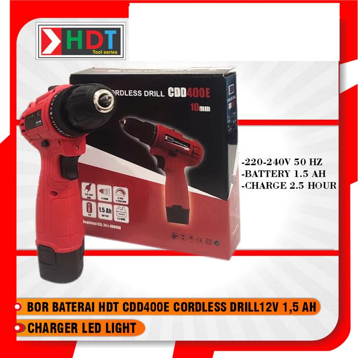 HDT BOR BATERAI 10MM / CORDLESS DRILL 12V HDT CDD400E (1 BATERAI 12VOLT)